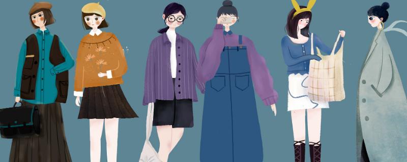扁平风插画人物衣服参考,可参考别人的作品和购物平台服装搭配