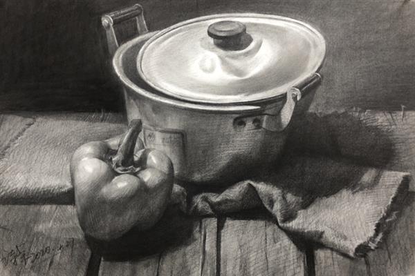 不锈钢物体的素描技巧，一定要注意好反光的描绘