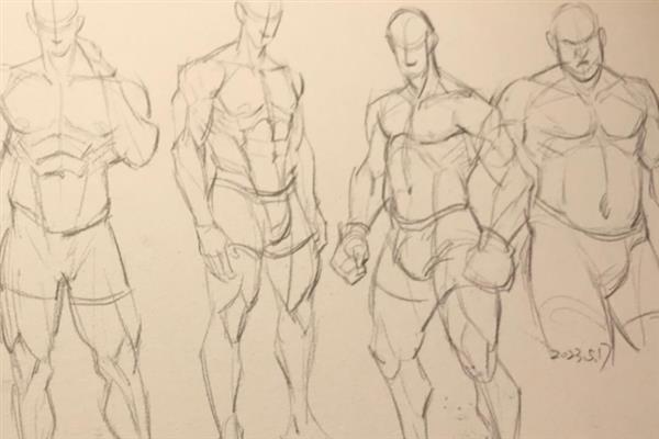 如何绘制人体结构速写，首先要确定肩线、腰围线、臀围线