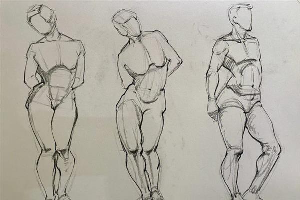 如何绘制人体结构速写，首先要确定肩线、腰围线、臀围线