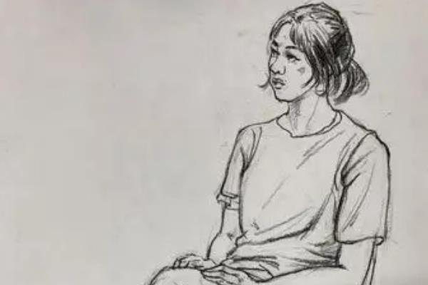 速写坐姿的画法，首先定一下大概的比例