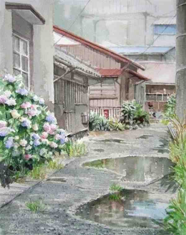 日本画家手绘小清新乡村风景图片