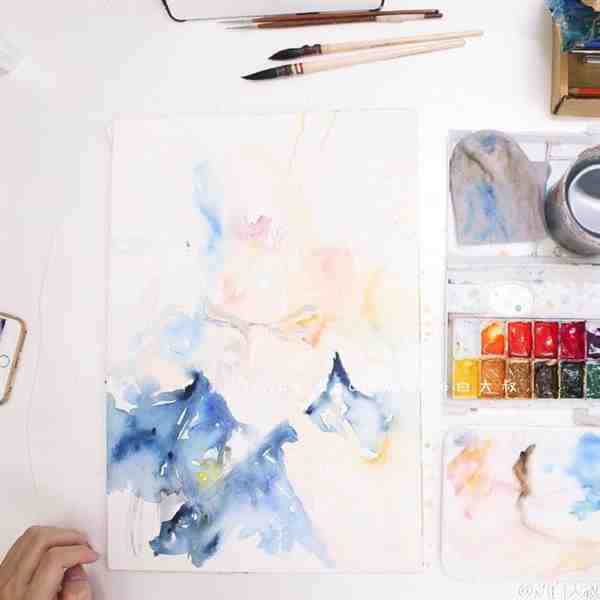 手绘超赞染发型男帅哥水彩画图片