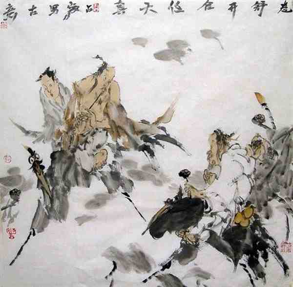 艺术家梁占岩手绘国画水墨画图片