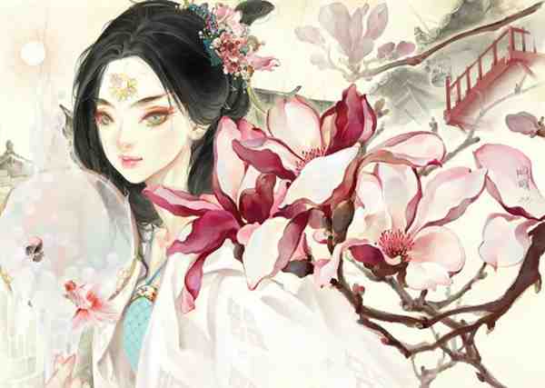 插画家呀呀手绘唯美古典少女图片