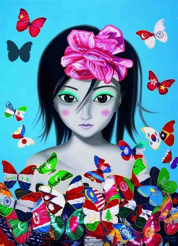 蝴蝶美女插画艺术作品高清图片