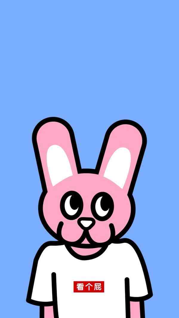 深井兔子可爱简约手绘插画粉色手机壁纸
