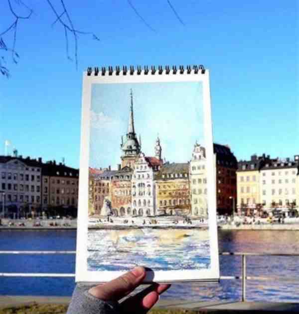手里的风景水彩画作品欣赏