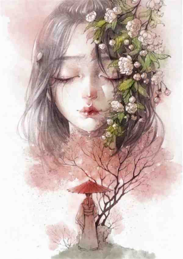 清新唯美的人物水彩画女生图片