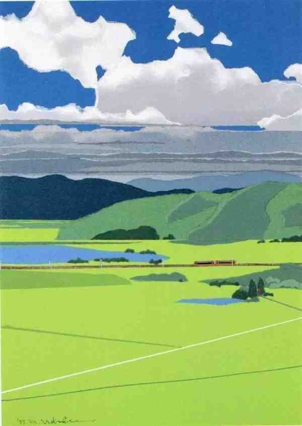 日本画家内田正泰极简风格风景插画作品