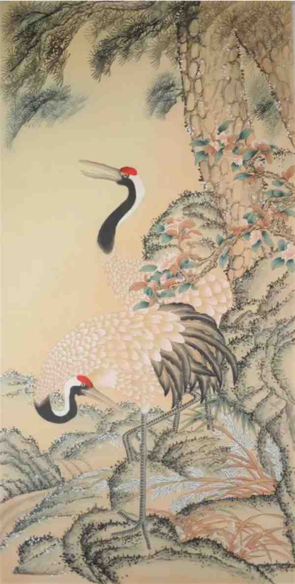 松鹤延年是中国国画中常见的主题：松鹤延年国画图片