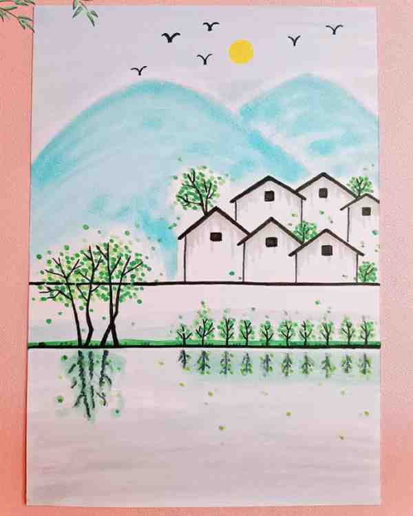 儿童创意美术: 春天风景画简单又漂亮马克笔