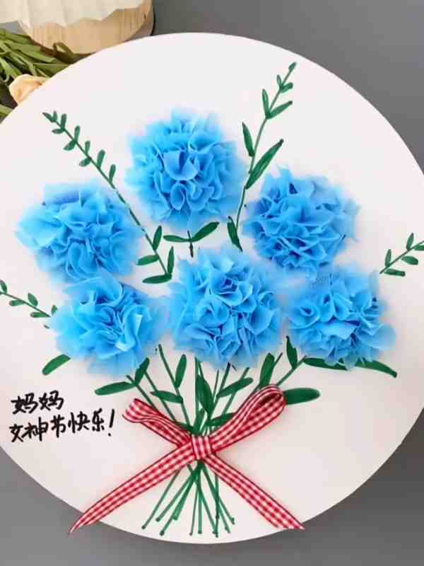 幼儿手工diy:一次性口罩变废为宝手工作品(女神节花束)