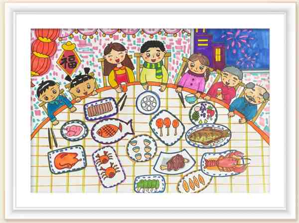 春节场景画怎么画三年级简单又漂亮